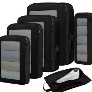 BAGAIL 4 Set/6 Set/8 Set Compression Packing Cubes Travel Accessories Expandable Packing Organizers (Square Mesh, 05-Jet Black)