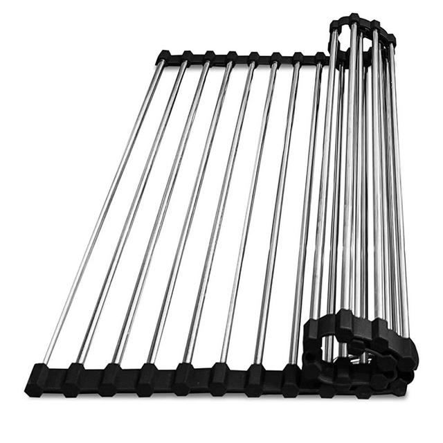Roll Up Dish Drying Rack, Over The Sink Drying Rack Roll Up, Stainless Steel and Silicone Over the Sink Dish Drying Rack, Foldable Drying Rack, Large Universal Size 16 X18