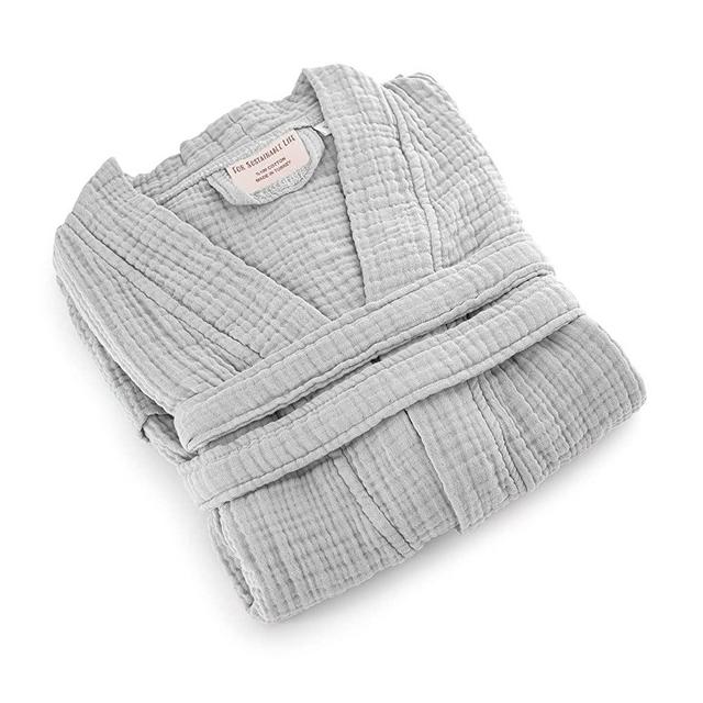 Muslin Unisex Bathrobe,Turkish 100%Cotton ,Soft, Absorbent, Natural Garment Wash