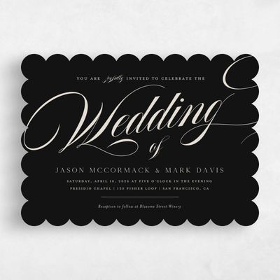 Black Scalloped Wedding Invitation - Marquis Landscape
