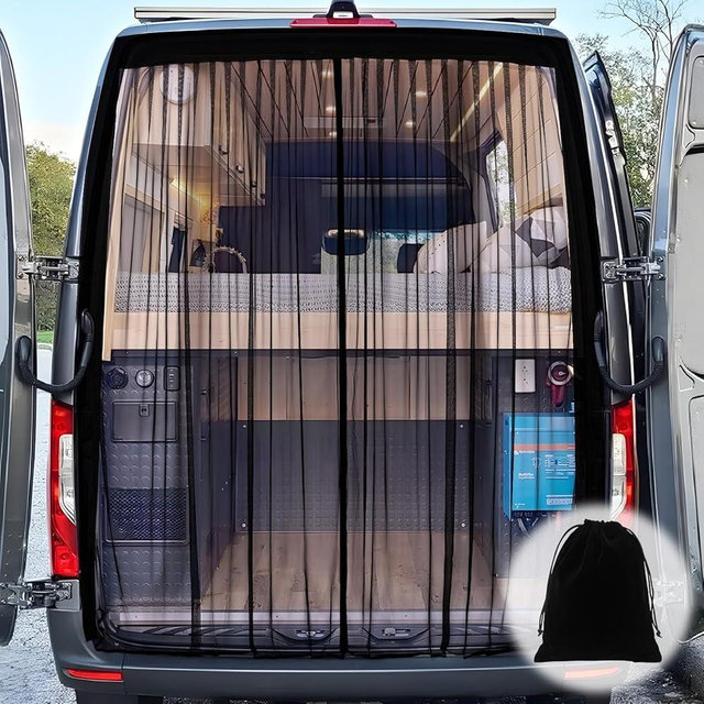 XCBYT Van Bug Screen Car Window Bug Screens for Camping with Magnetic Closure Van Life Essentials Universal Fit Mid/High Mercedes Sprinter and Mid/High Roof Ford Transit Rear Doors (Large)