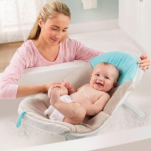 Baby Delight Cushy Nest Cloud Infant Bather | Teal/Grey | Support & Comfort for Bathing | Fits in Most Sinks and Tubs| Machine Washable Cushion