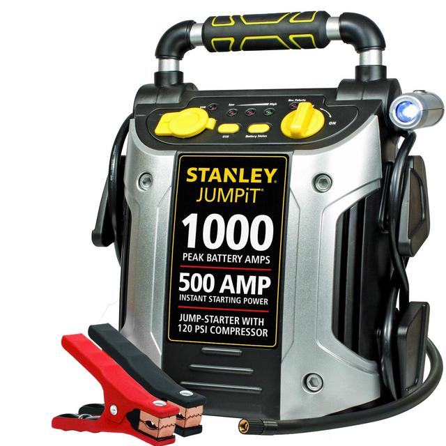 STANLEY J5C09 JUMPiT Portable Power Station Jump Starter: 1000 Peak/500 Instant Amps, 120 PSI Air Compressor, USB Port, Battery Clamps