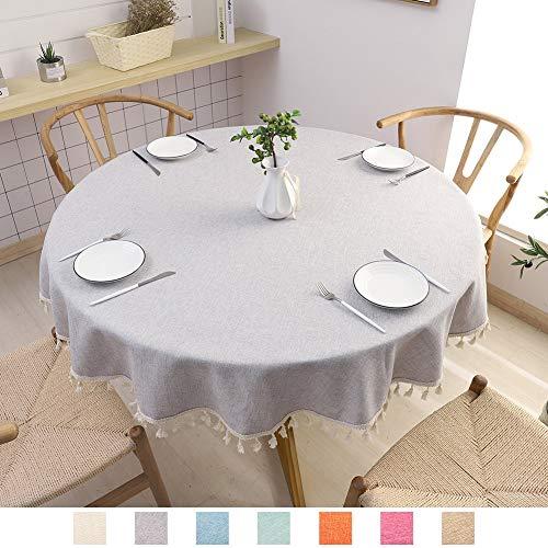 SPRICA Round Tablecloth, Cotton Linen Tassel Table Cover for Kitchen Dinner Table, Decorative Solid Color Table Desk Cover,Diameter 60", Light Gray