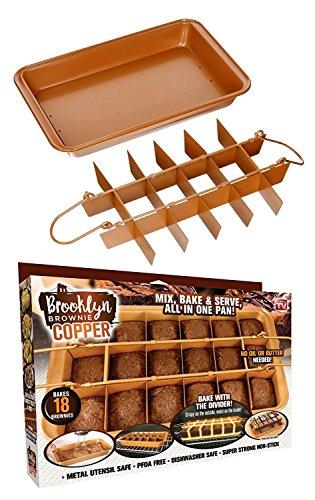 Brooklyn Brownie Copper by Gotham Steel Nonstick Baking Pan with Built-In Slicer, Ensures Perfect Crispy Edges, Metal Utensil and Dishwasher Safe