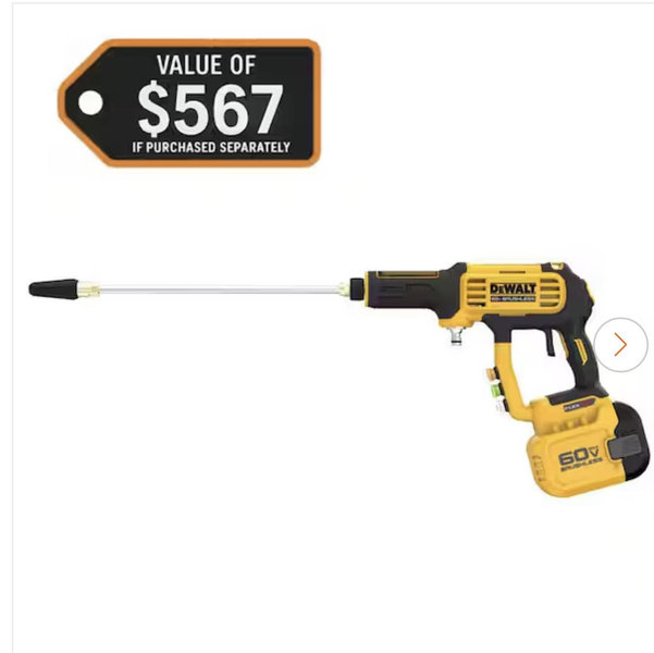 DEWALT FLEXVOLT 60V MAX 1000 PSI 1.0 GPM Cold Water Cordless Battery Power Cleaner Kit w/(1) FLEXVOLT 3 Ah Battery and Charger DCPW1000X1
