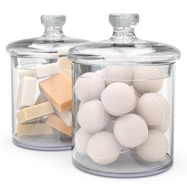 KooK Apothecary Jars, Quality Glass Make, Bathroom Canisters, Set of 2, 34oz
