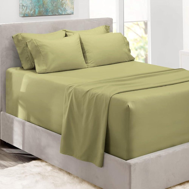 Hearth & Harbor Extra Deep Pocket King Size Sheets Sets - Fits Mattress 18-24 Inches Deep - Extra Deep Pocket Sheets - 6 Piece King Size Sheets - King Sheets Deep Pocket - Sage Sheets