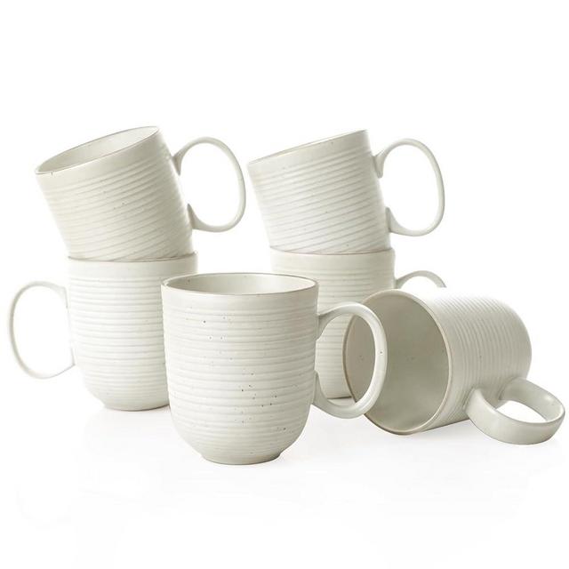 Kanwone Coffee Mugs 16 oz, Stoneware Mug Set, Ceramic Coffee Cups with Large Handles, Porcelain Mugs for Latte, Hot Tea, Cappuccino, Milk, Cocoa, Dishwasher Safe - Set of 6, Neutral White