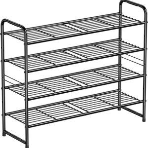 SUFAUY 33" Wide Shoe Rack, 4-Tier Shoe Storage Rack for 20-25 Pairs of Shoes, Shoe Organizer for Entryway, Stackable, Heavy Duty, Steel Frame, Industrial, Black