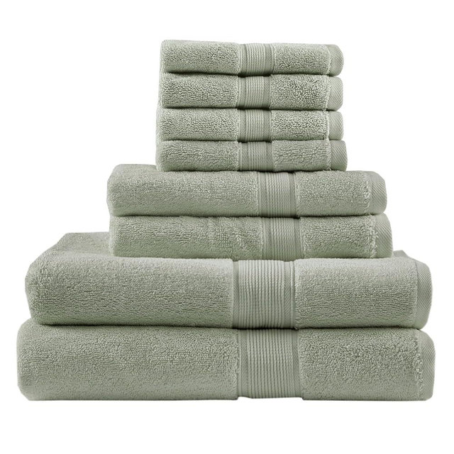 MADISON PARK SIGNATURE Towel Set 800 GSM Cotton Turkish Towels for Bathroom, Oversized 100% Cotton Bath Towels Set for 8 Pieces, 2 Bath Towels, 2 Hand Towels, 4 Washcloths, Assorted Sizes, Sage Green