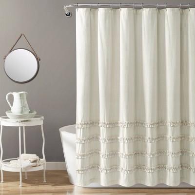 Vintage Stripe Yarn Dyed Cotton Shower Curtain Neutral/White - Lush Decor