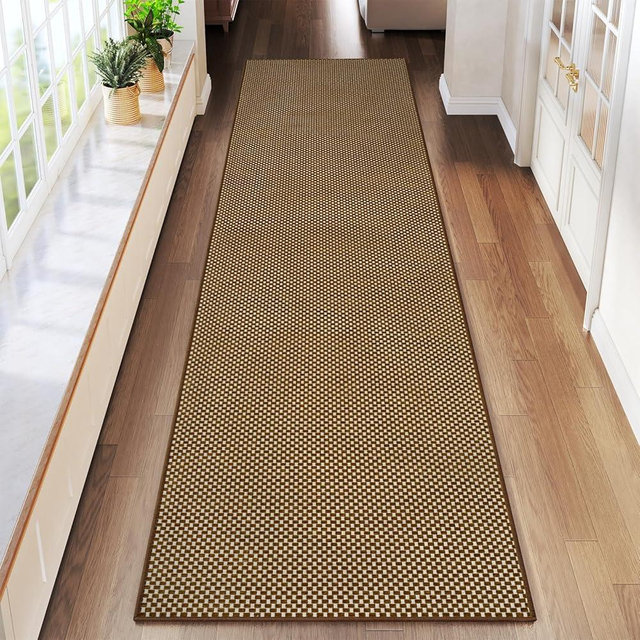 YDKGL 2x8 ft Hallway Runner Rug Extra Long Boho Woven Kitchen Runner Rugs Mat Non Slip Washable, Soft Entryway Laundry Floor Carpet for Indoor Backdoor Bedroom Hallway Living Room, Dark Brown/Coffee