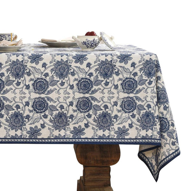 patdrea Designer Vintage Blue Long Rectangle Tablecloth,Linen Anti-Wrinkle Paisley Pattern Farmhouse Table Cloth,Decor Table Cover for Kitchen Dining,Christmas,Thanksgiving,63"x102"-Lantang a