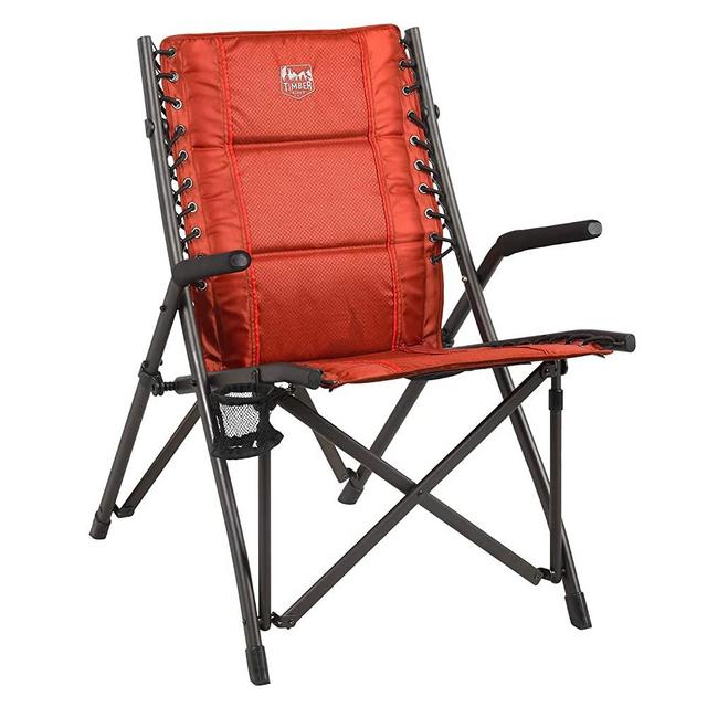 TIMBER RIDGE Fraser Deluxe Folding Outdoor Bungee Chair with Cup Holder, Red