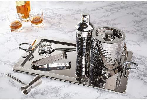 Miko Bar Set, Stainless Steel Deluxe 6 Piece Bar Set (Hammered Steel)