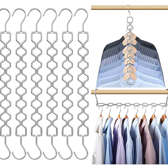 6 Pack Space Saving Hangers for Clothes, Heavy Duty 30Lbs Capacity Magic Collapsible Clothes Space Saver Metal Hanger Organizer with 360° Swivel Hook, Closet Organizers Storage Dorm Room Essentials