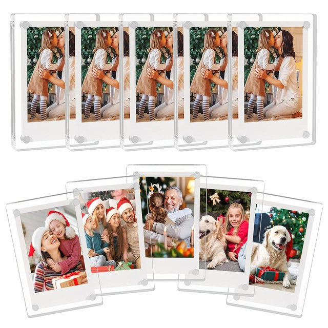 AITEE Acrylic Fridge Magnetic Frame,Double Sided Refrigerator Magnet Picture Frame, Fridge Photo Frame Clear Display Frameless Home Decor for Fujifilm Instax Mini, 2.36 x 3.54 Inch,Pack of 10