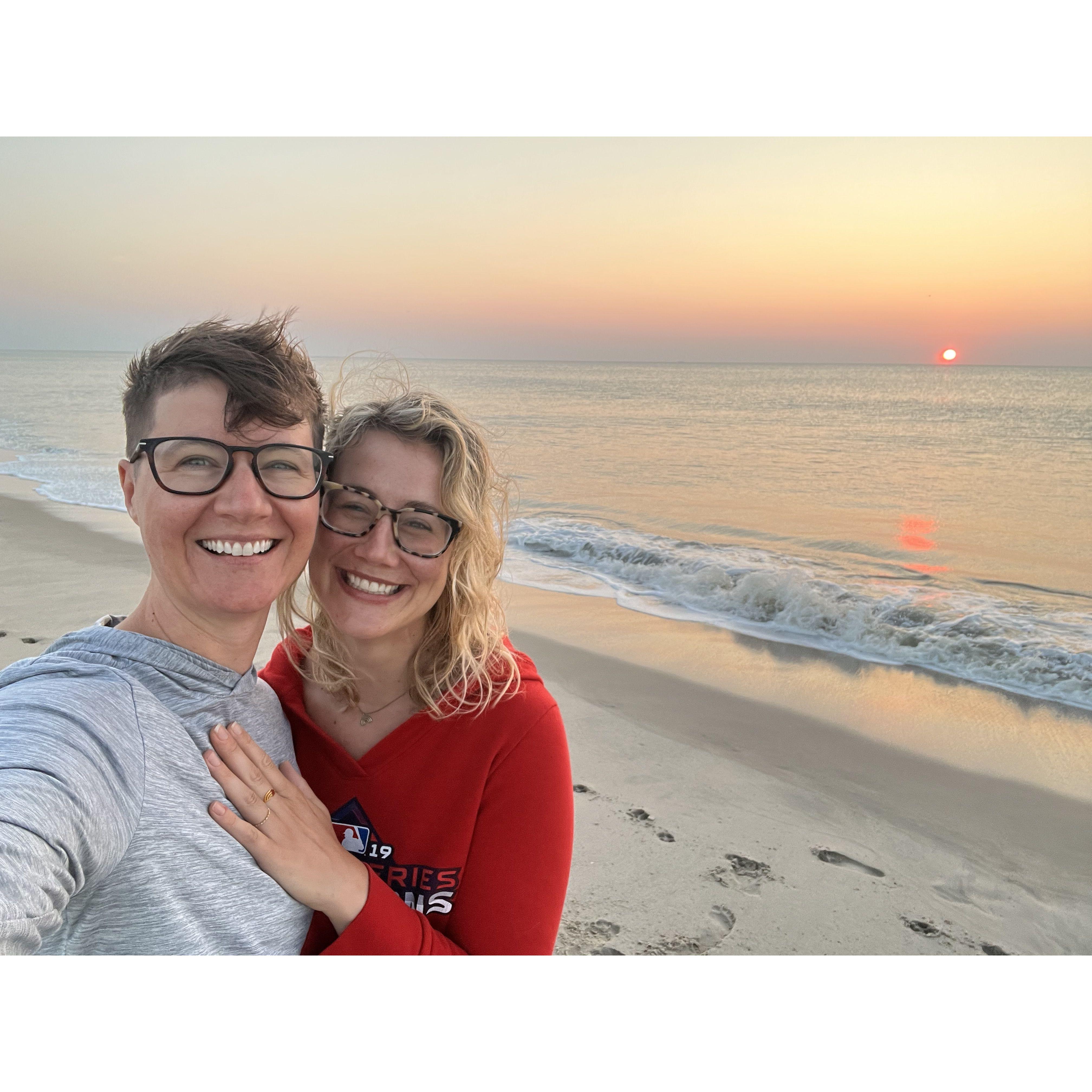 Right after Karen proposed during the sunrise at Dewey Beach in August 2023.