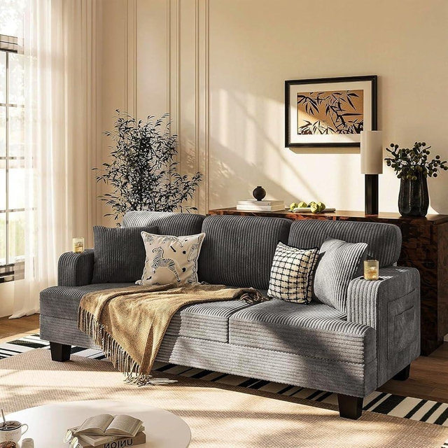 Homall Couches for Living Room, 83" Couch with Soft Deep Seats, Modern Sofa 3 Seater in Corduroy for Apartment, Bedroom (Charcoal Gray)