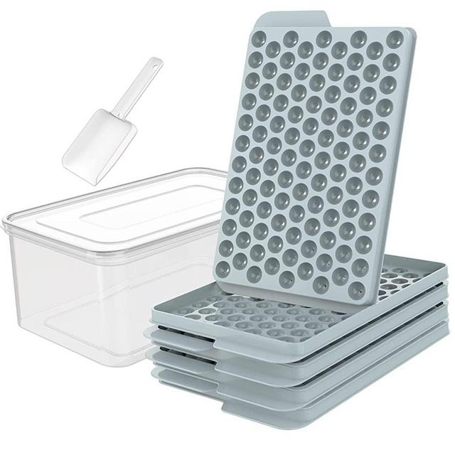Miaowoof Mini Ice Cube Trays - 4 Pack Small Ice Cube Tray for Freezer, 104x4 PCS Tiny Ice Cube Tray with Bin & Ice Scoop Easy Release Bpa-Free for Chilling Drinks Coffee Cocktail