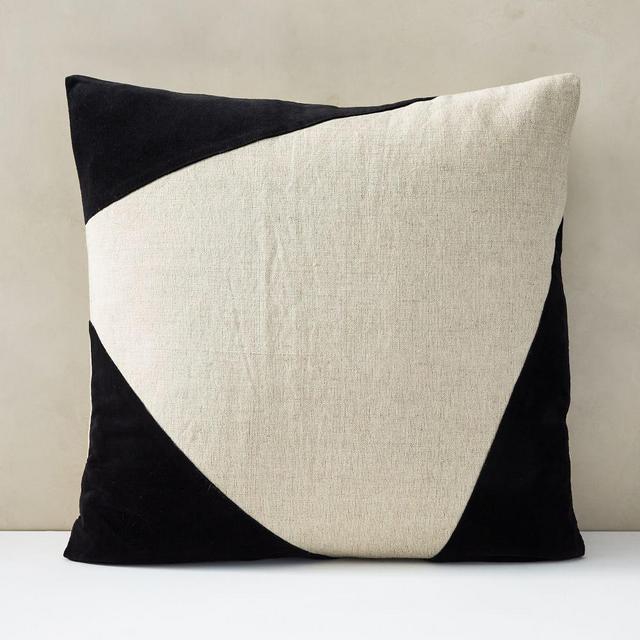 Cotton Linen + Velvet Corners Pillow Cover, 24"x24", Black