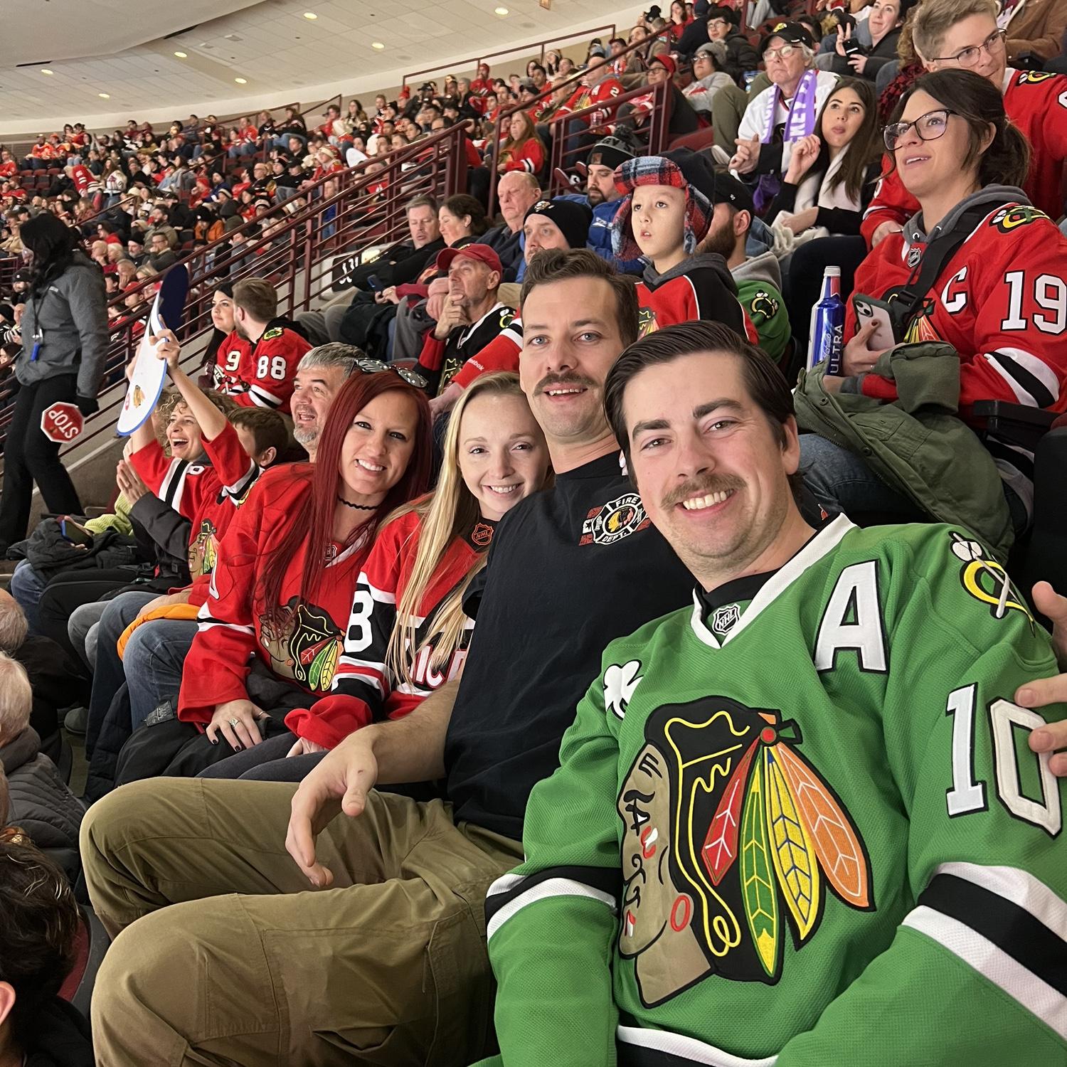 Blackhawks game with best man, Colin, and his sister, Shannon!