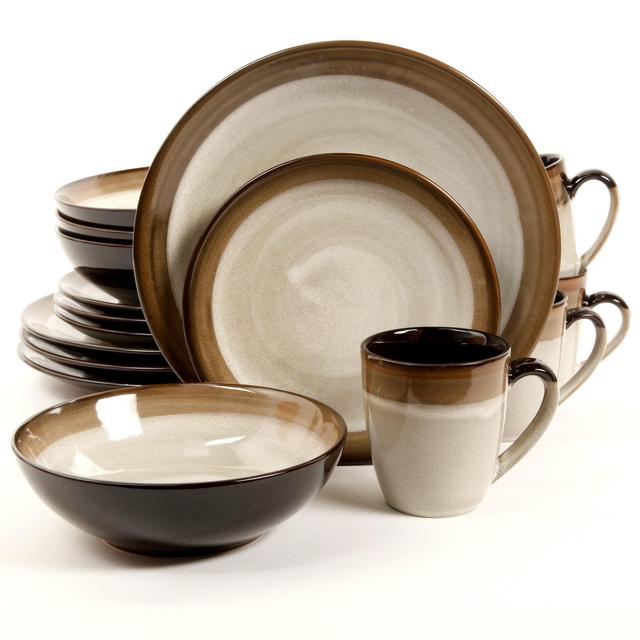Gibson Elite Couture Bands 16-Piece Dinnerware Set, Brown