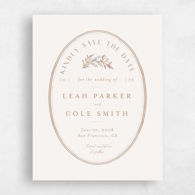 Light Oatmeal, Beige Wedding Save the Date - Heliconia Portrait