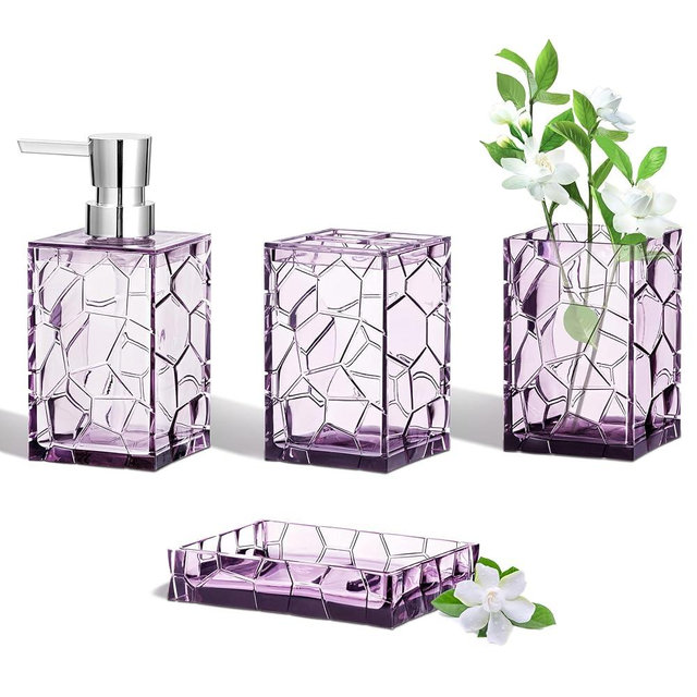 HBlife Bathroom Accessories Set, Lavender Purple Acrylic Bathroom Counter Set with Toothbrush Holder, Soap Dispenser, Tumbler, Soap Dish, Boho Modern Bathroom Decor, Ideal Gift Choice