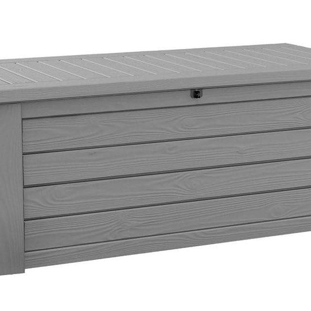 Keter Westwood 150 Gallon Resin Large Outdoor Storage Box for Patio Furniture, Outdoor Cushions, Garden Tools and Pool Floats, Light Grey