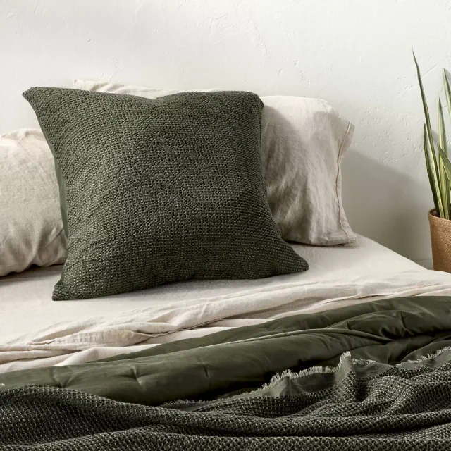 Euro Textured Waffle Pillow Sham Olive Green - Casaluna™