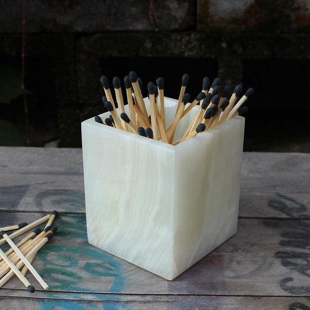 Natural Light Green Onyx Toothbrush Holders for Bathroom, Marble Makeup Brush Holder Countertop Organizer