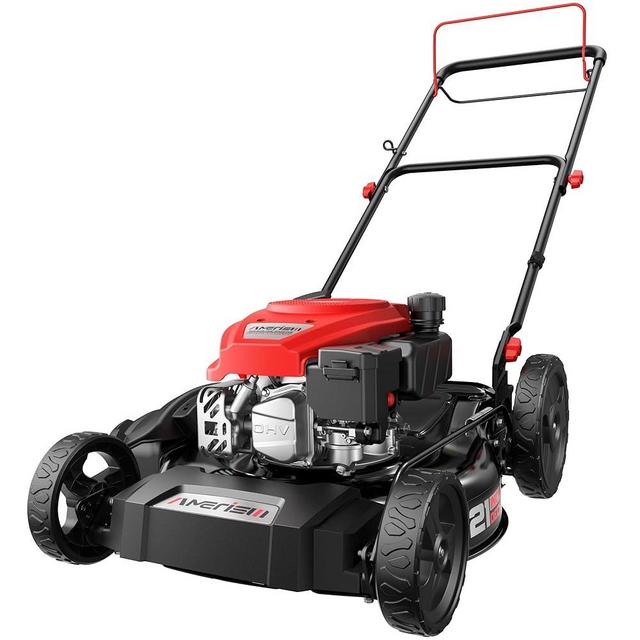 AMERISUN 21" Gas Lawn Mower with 144cc Engine, 2-in-1 Mulching & Side Discharge, 6-Position Height Adjustment, Foldable Handles for Lawn, Yard and Garden