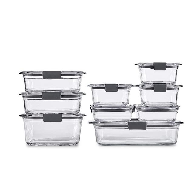 Rubbermaid Brilliance Glass Storage, Set of 9 Food Containers with Lids (18 Pieces Total), BPA Free and Leak Proof, Clear