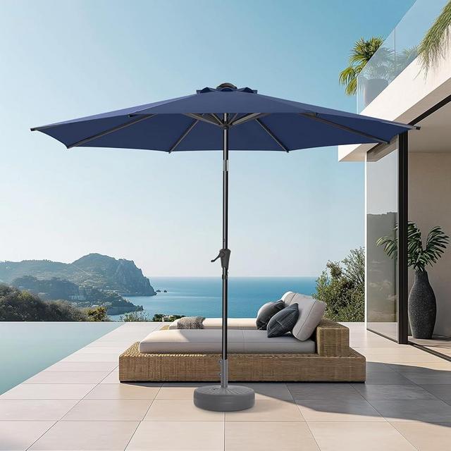HOMSHADE 9ft Outdoor Patio Umbrella - Market Table Pool Deck Umbrella UPF50+ UV Protection with Push Button Tilt, Crank and 8 Sturdy Ribs (Navy Blue, No base)