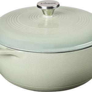 Lodge 6 Quart Enameled Cast Iron Dutch Oven with Lid – Dual Handles – Oven Safe up to 500° F or on Stovetop - Use to Marinate, Cook, Bake, Refrigerate and Serve – Desert Sage