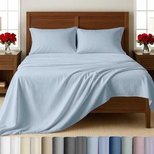 California Design Den Full Sheet Set, 100% Extra Long Staple Cotton, 500 Thread Count Sateen Weave, 4 Piece Set - Blue