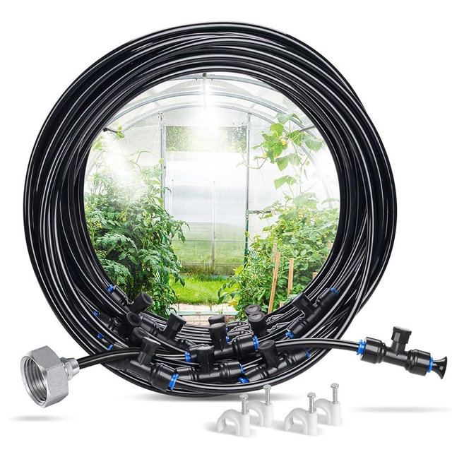 HIRALIY Misters for Outside Patio 39.4FT (12M) Misting Line + 11 Misting Nozzles + Brass Adapter(3/4"), Water Mister for Outside Patio Cooling, Garden Watering