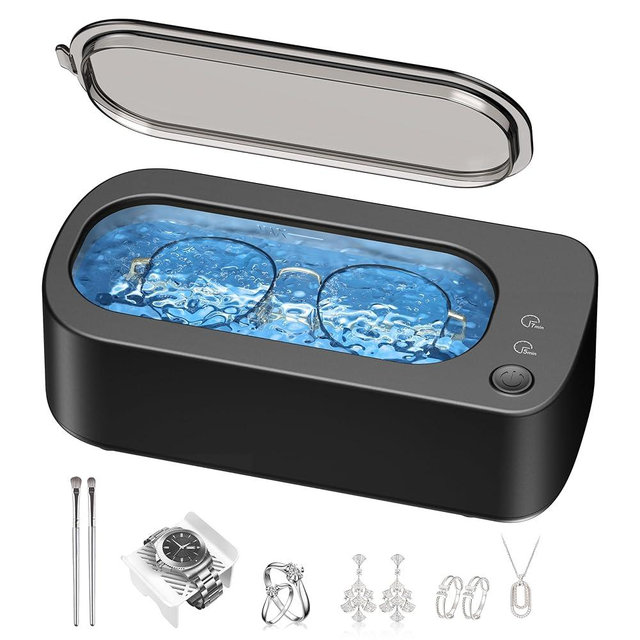 OSLTWI Ultrasonic Jewelry Cleaner Machine: 48KHz Ultra Sonic Cleaner for Jewelry,Eyeglass,Rings,Watch Band,Dentures,with Dual Cleaning Modes,350ML 304 Stainless Steel Tank,Gift for Wife,Mom,Daughter