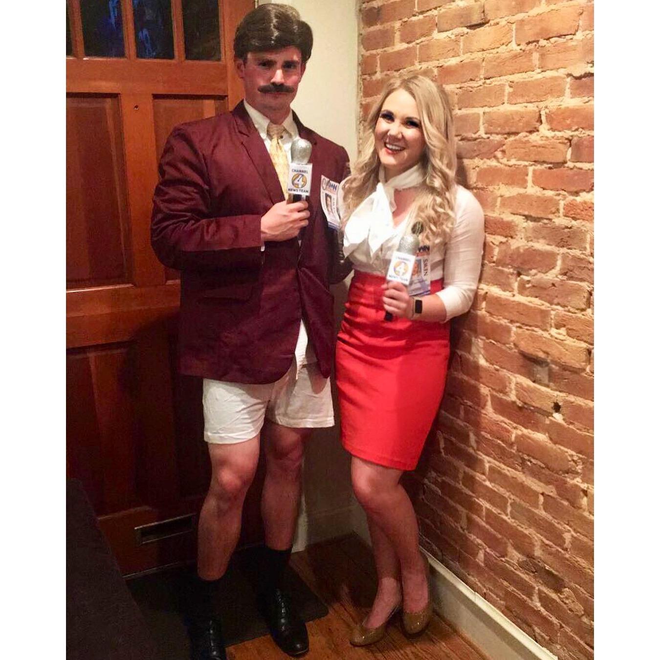 Our first & best couple Halloween costumes! Stephen is Ron Burgundy and I'm veronica Corningstone from Anchor Man.