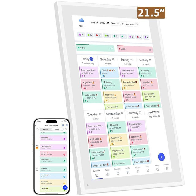 Smart Digital Calendar: 21.5-Inch Electronic Wall Calendars & Chore Chart, Full HD Interactive Touchscreen Display for Family Schedules Planner,Seamless Scheduling/Organizing-Wall/Desk Mountable