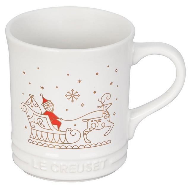 Le Creuset Noël Collection Stoneware Mug with Gold Applique, 14 oz., Santa Sleigh