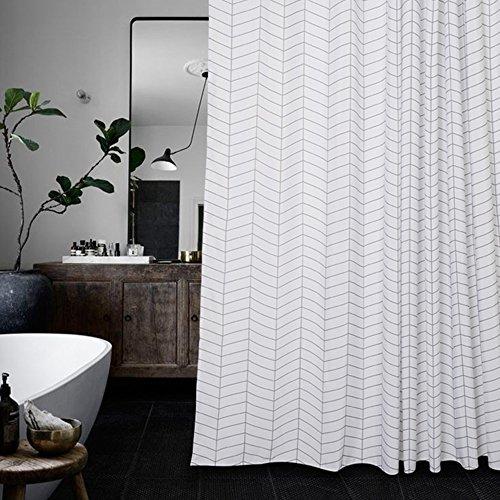 Aimjerry Waterproof Striped Fabric Shower Curtain Black and White,71-inch x 71-inch