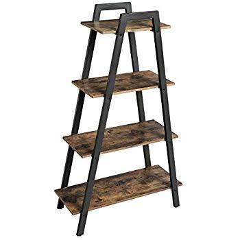 VASAGLE Industrial Ladder Shelf, 4-Tier Bookshelf, Plant Flower Stand, Storage Rack Unit for Living Room, Bedroom, and Office, Stable Iron Frame, Easy Assembly, Rustic Brown ULLS24BX