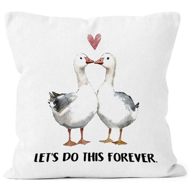 MONALET Let's Do This Forever Ducks Geese Valentine Throw Pillow Cover 18x18 Gifts for Goose Duck Lovers, Goose Duck Couple Decor Pillow Case for Bedroom, Valentine Decorative Square Pillowcase