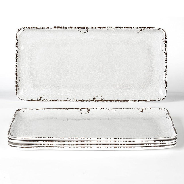 ZAROCRUS 4-Pack 14" x 7" White Serving platter Set, Reusable Farmhouse Melamine Serving Platters for Cookie, Appetizer, Charcuterie, Snack, Party Food Display - Stackable Kitchen CounterTop Tray.