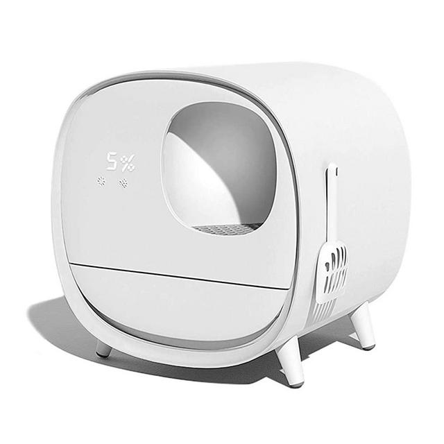 Self-Cleaning Cat Litter Box Fully Enclosed Odor Removal Electric Cleaner and Smart Cat Toilet with Deodorant for Cat Weight and Cleaning-White 45x50x53cm