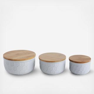 Stoneware 3-Piece Set Bowl Set with Bamboo Lids
