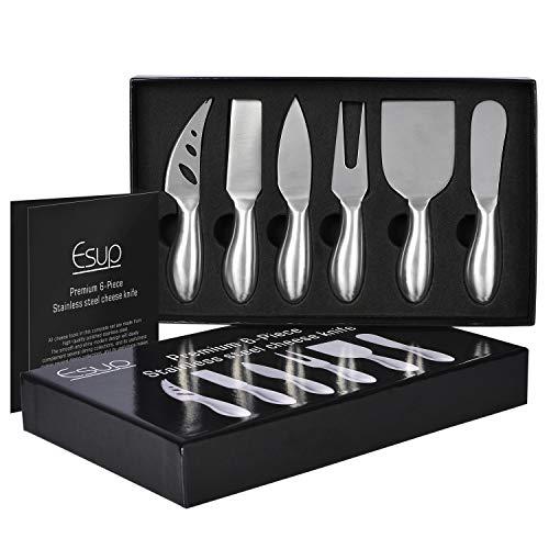 Cheese Knife Set, Esup Premium 6-Piece Stainless Steel Cheese knives Set with Gift Box, Perfect Gift for Weddings, Housewarming, Anniversaries, Birthday and Christmas, Perfect Fathers Day Gifts